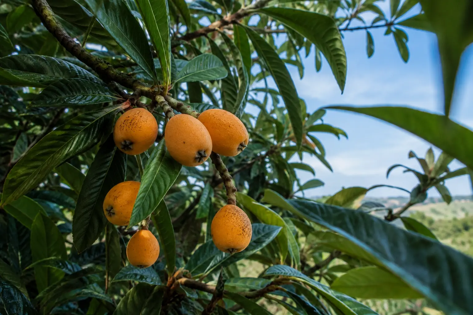 Nèfles du Japon mûres sur l’arbre